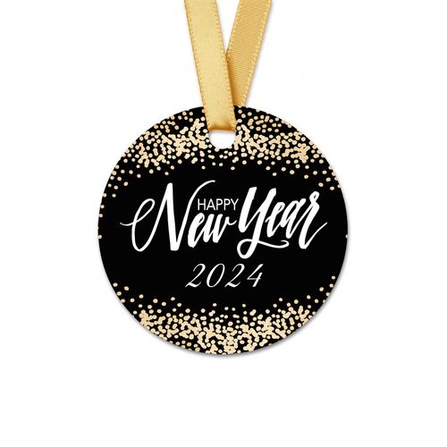 Personalized New Years Bubbles Round Favor Gift Tags (20 Pack)