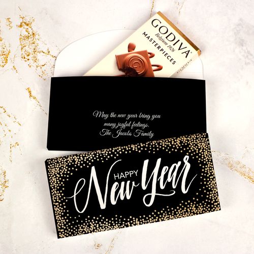 Deluxe Personalized New Years Eve Bubbles Godiva Chocolate Bar in Gift Box