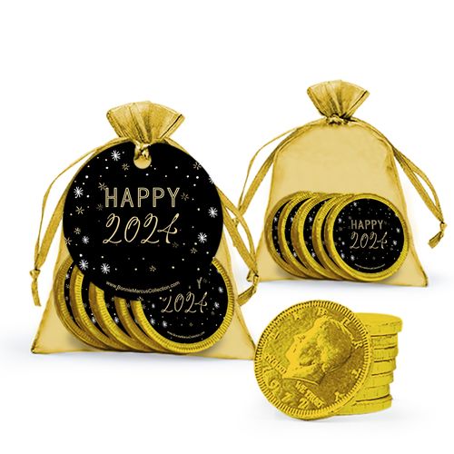 Bonnie Marcus New Year's Eve Party & Prosper Chocolate Coins in XS Organza Bags with Gift Tag