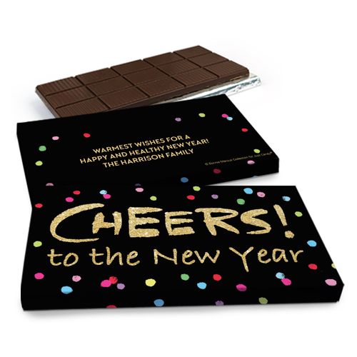 Deluxe Personalized New Year's Cheery Rainbow Dots Chocolate Bar in Gift Box (3oz Bar)