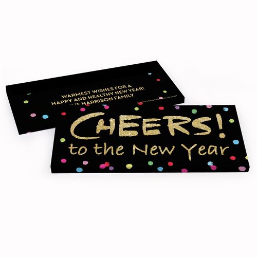 Deluxe Personalized New Year's Eve Cheery Rainbow Dots Chocolate Bar in Gift Box