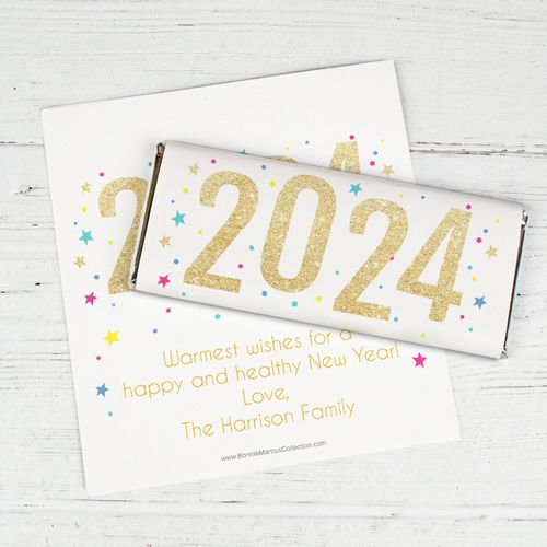 Personalized New Years Starry Celebration Chocolate Bar Wrapper (Wrapper Only)