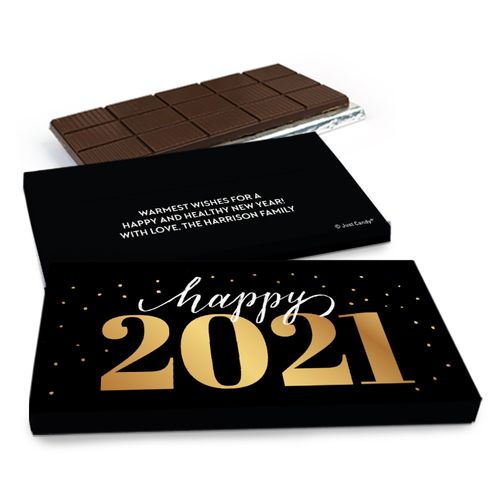 Deluxe Personalized New Year's Eve Royal Glitz Chocolate Bar in Metallic Gift Box (3oz Bar)