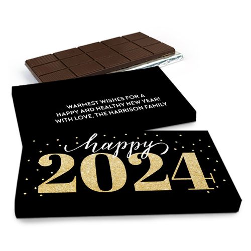 Deluxe Personalized New Year's Royal Glitz Chocolate Bar in Gift Box (3oz Bar)