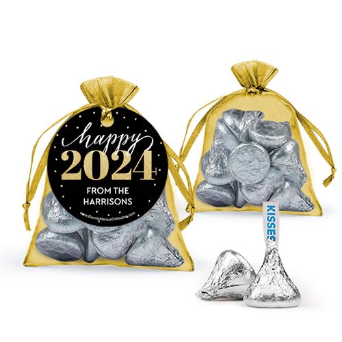 Personalized Bonnie Marcus New Year's Eve Royal Glitz Hershey's Kisses in Organza Bags with Gift Tag
