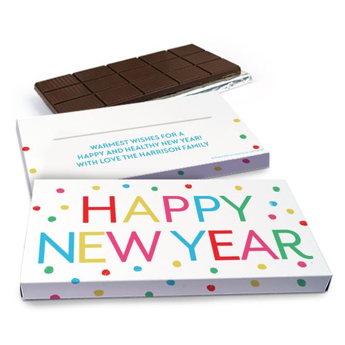 Deluxe Personalized New Year's Dazzling Dotz Chocolate Bar in Gift Box (3oz Bar)