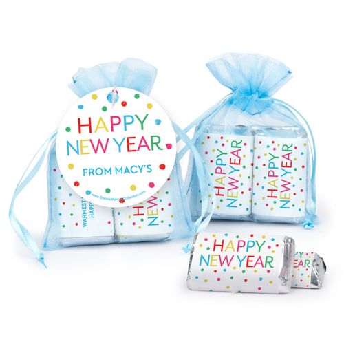 Personalized Bonnie Marcus New Year's Eve Dazzling Dots Hershey's Miniatures in Organza Bags with Gift Tag