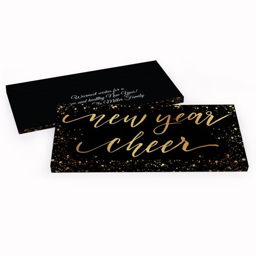 Deluxe Personalized New Year's Eve Cheer Chocolate Bar in Metallic Gift Box