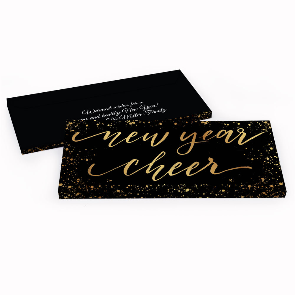 Deluxe Personalized New Year's Eve Cheer Chocolate Bar In Metallic Gift 