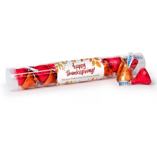 Personalized Thanksgiving Fall Foliage Gumball Tube with Hershey's Kisses