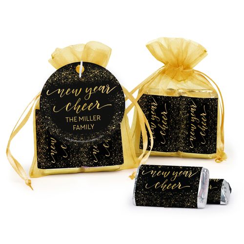 Personalized Bonnie Marcus New Year's Eve Cheer Hershey's Miniatures in Organza Bags with Gift Tag