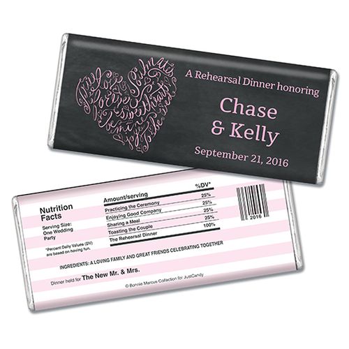Bonnie Marcus Collection Personalized Chocolate Bar Chocolate and Wrapper Sweetheart Swirl Rehearsal Dinner
