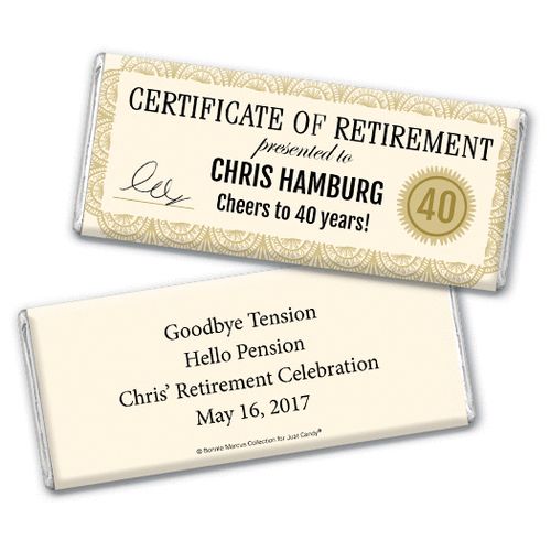 Personalized Bonnie Marcus Collection Retirement Certificate Assembled Chocolate Bar