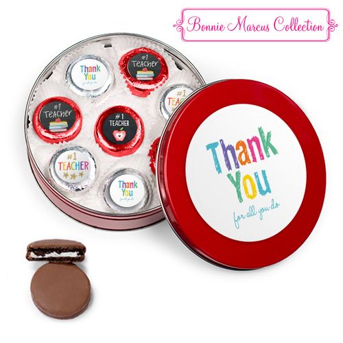 Bonnie Marcus Collection Teacher Appreciation Red Tin with 16 Chocolate Covered Oreo Cookies