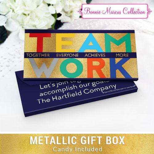 Deluxe Personalized Acrostic Teamwork Chocolate Bar in Metallic Gift Box