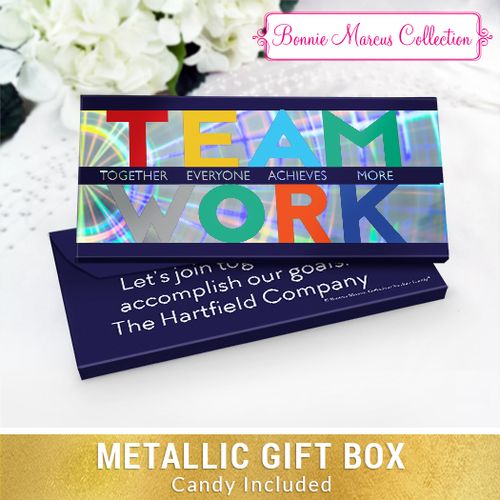 Deluxe Personalized Acrostic Teamwork Chocolate Bar in Metallic Gift Box