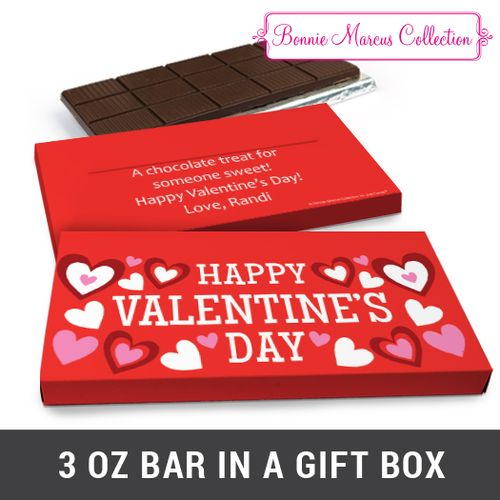 Deluxe Personalized Hearts Valentine's Day Chocolate Bar in Gift Box (3oz Bar)