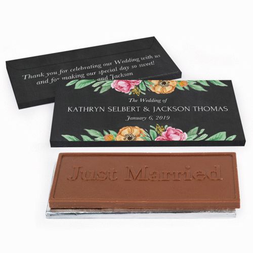 Deluxe Personalized Flowers Wedding Chocolate Bar in Gift Box