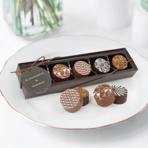 Personalized Wedding Divine Gold Gourmet Chocolate Truffle Gift Box (5 Truffles)