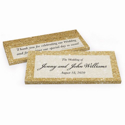 Deluxe Personalized Gold Sparkles Wedding Candy Bar Favor Box