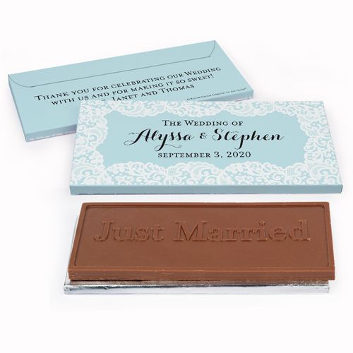 Deluxe Personalized Lace & Linen Wedding Chocolate Bar in Gift Box