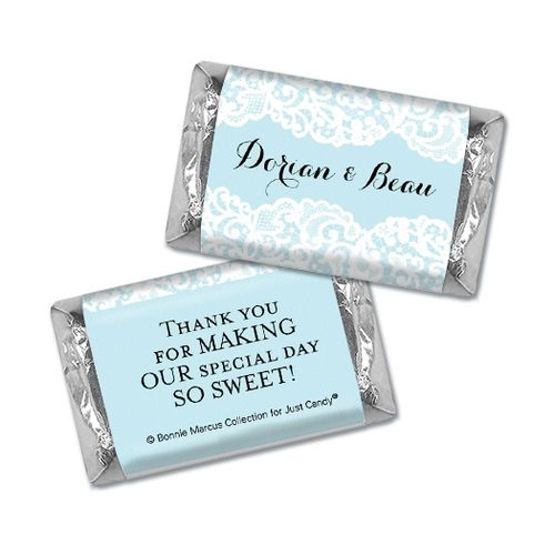 Personalized Bonnie Marcus Mini Wrappers Only - Wedding Lace Trim on Light Blue