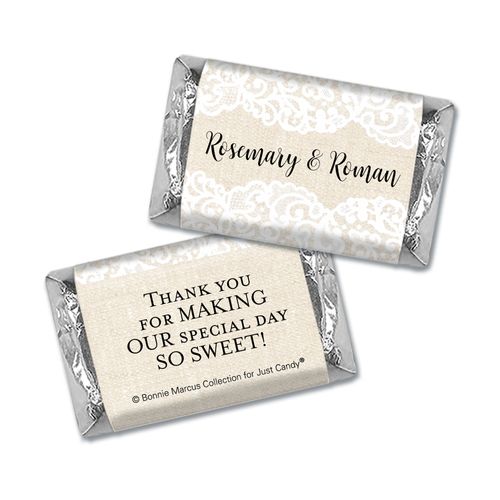 Personalized Bonnie Marcus Mini Wrappers Only - Wedding Lace Trim on Burlap
