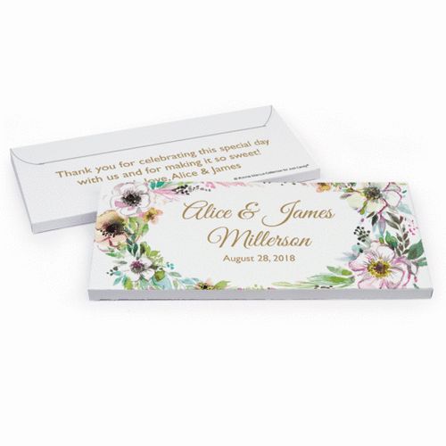 Deluxe Personalized Painted Flowers Wedding Hershey's Chocolate Bar in Gift Box