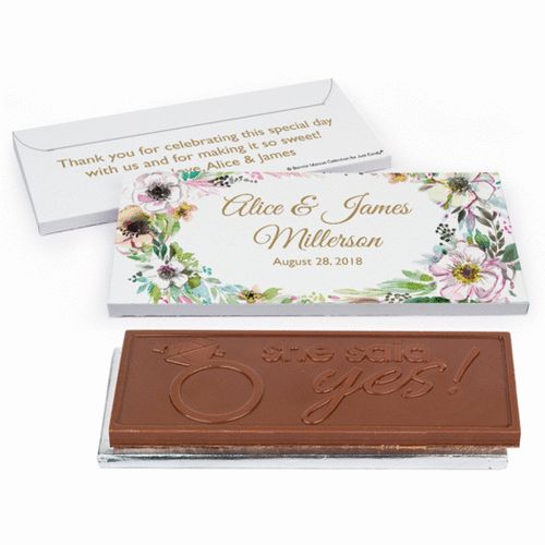 Deluxe Personalized Painted Flowers Wedding Chocolate Bar in Gift Box