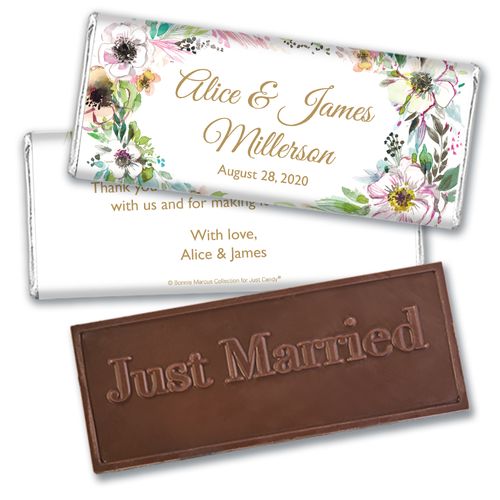 Personalized Bonnie Marcus Embossed Chocolate Bar & Wrapper - Wedding Painted Flowers