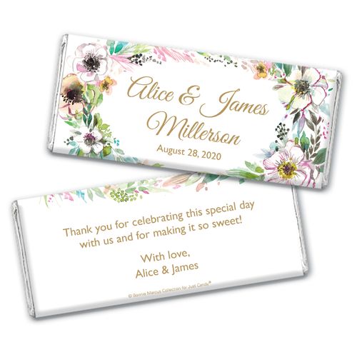 Personalized Bonnie Marcus Chocolate Bar & Wrapper - Wedding Painted Flowers
