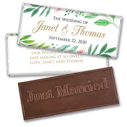 Personalized Bonnie Marcus Embossed Chocolate Bar & Wrapper - Wedding Watercolor Plants