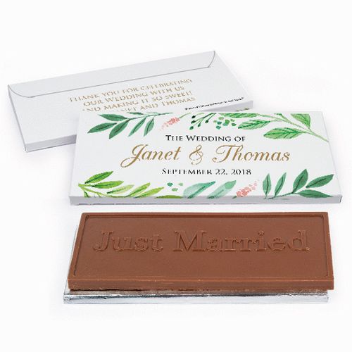 Deluxe Personalized Watercolor Plants Wedding Chocolate Bar in Gift Box