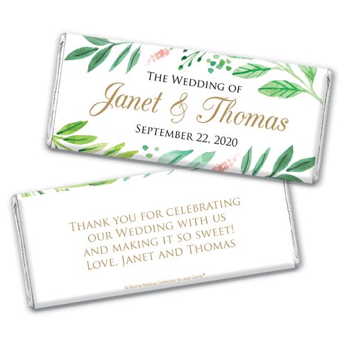 Personalized Bonnie Marcus Chocolate Bar & Wrapper - Wedding Watercolor Plants