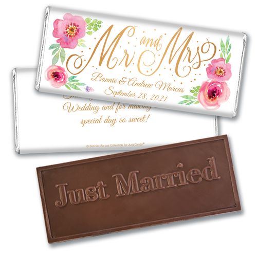 Personalized Bonnie Marcus Embossed Chocolate Bar & Wrapper - Wedding Mr. & Mrs.
