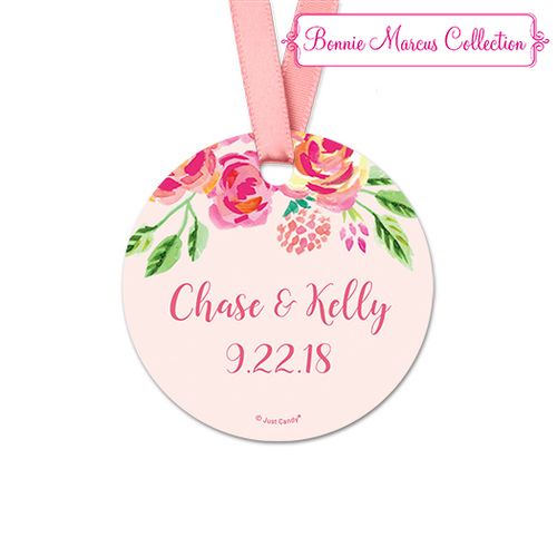 Personalized Bonnie Marcus Collection Pink Flowers Wedding Round Favor Gift Tags (20 Pack)