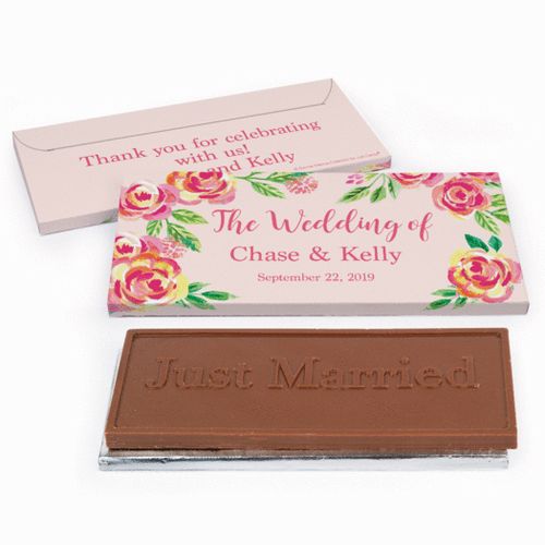 Deluxe Personalized Pink Flowers Wedding Chocolate Bar in Gift Box