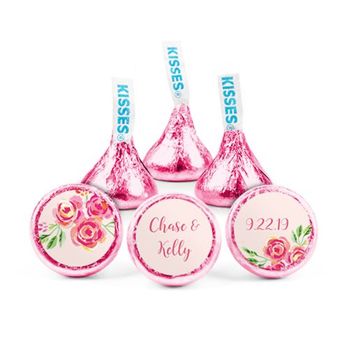 Personalized Wedding Reception Pink Flowers Hershey's Kisses
