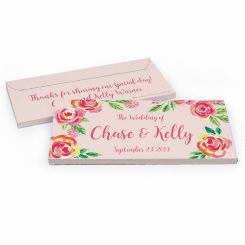 Deluxe Personalized Pink Flowers Wedding Hershey's Chocolate Bar in Gift Box