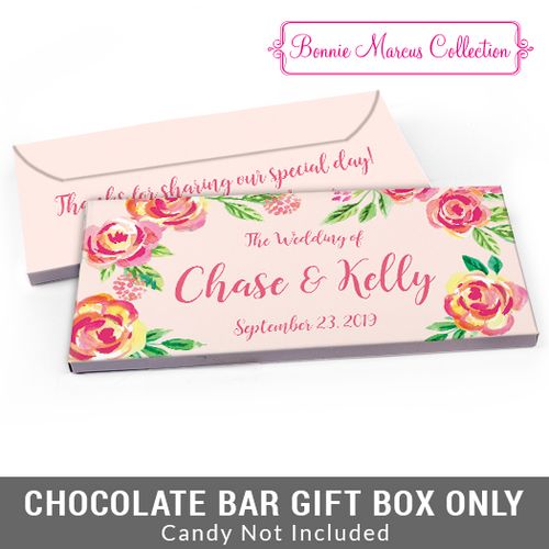 Deluxe Personalized Pink Flowers Wedding Candy Bar Favor Box