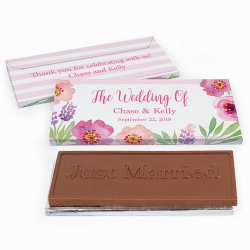 Deluxe Personalized Floral Embrace Wedding Chocolate Bar in Gift Box