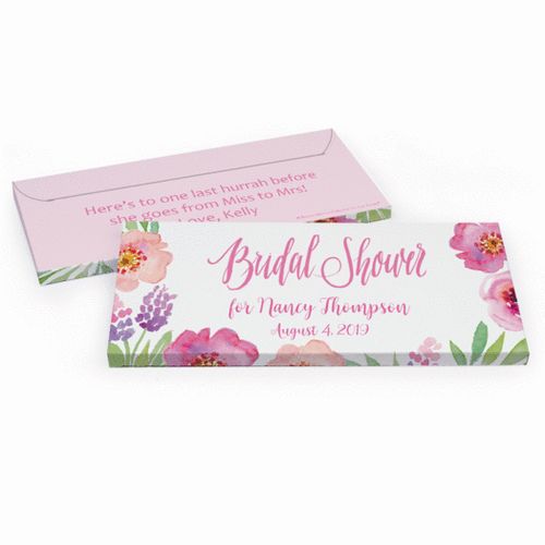 Deluxe Personalized Floral Embrace Bridal Shower Chocolate Bar in Gift Box