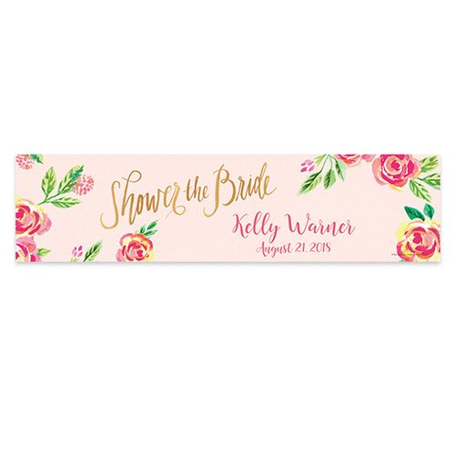 Personalized Pink Flowers Bridal Shower 5 Ft. Banner