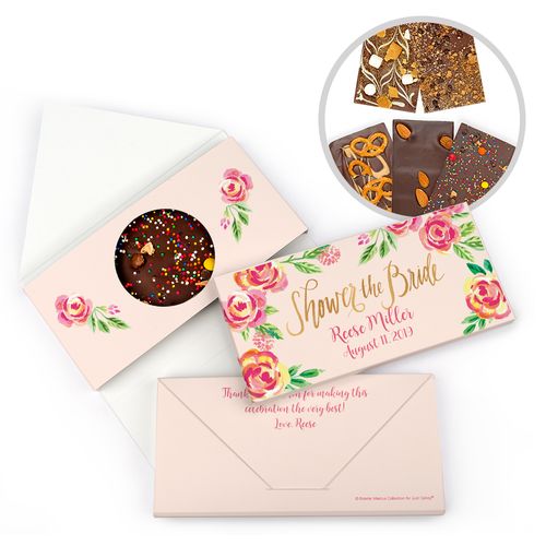 Personalized Bonnie Marcus Pink Flowers Bridal Shower Gourmet Infused Belgian Chocolate Bars (3.5oz)