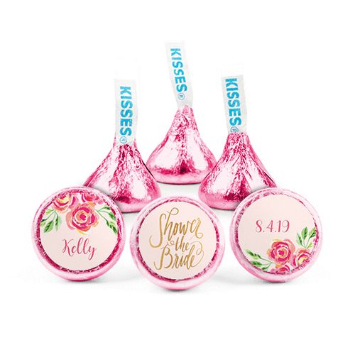 Personalized Bonnie Marcus Bridal Shower Pink Flowers Hershey's Kisses - pack of 50