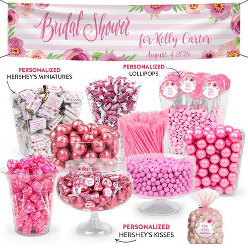 Personalized Bridal Shower Pink Stripes Deluxe Candy Buffet