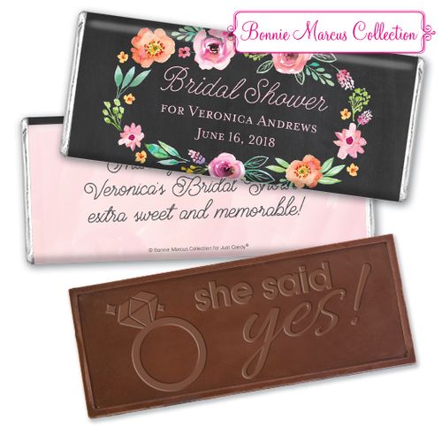 Personalized Bonnie Marcus Chocolate Bar & Wrapper - Wedding Floral Wreath