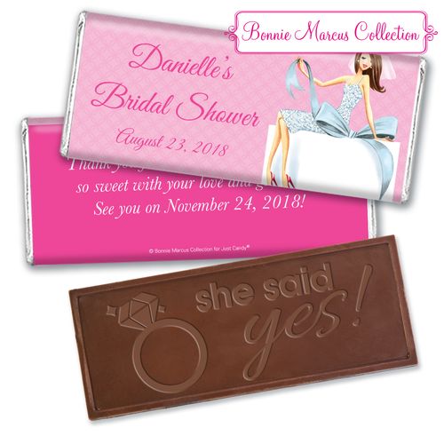 Personalized Bonnie Marcus Embossed Chocolate Bar & Wrapper - Bridal Shower Brunette Bride