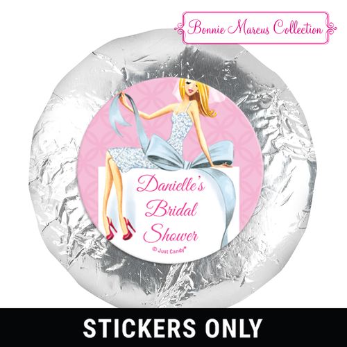 Personalized 1.25" Stickers - Bonnie Marcus Wedding Beautiful Bride with Bow Blonde (48 Stickers)