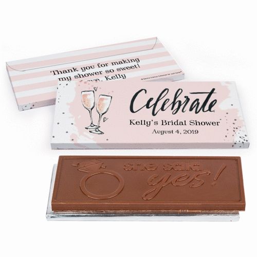 Deluxe Personalized Bubbly Bridal Shower Embossed Chocolate Bar in Gift Box